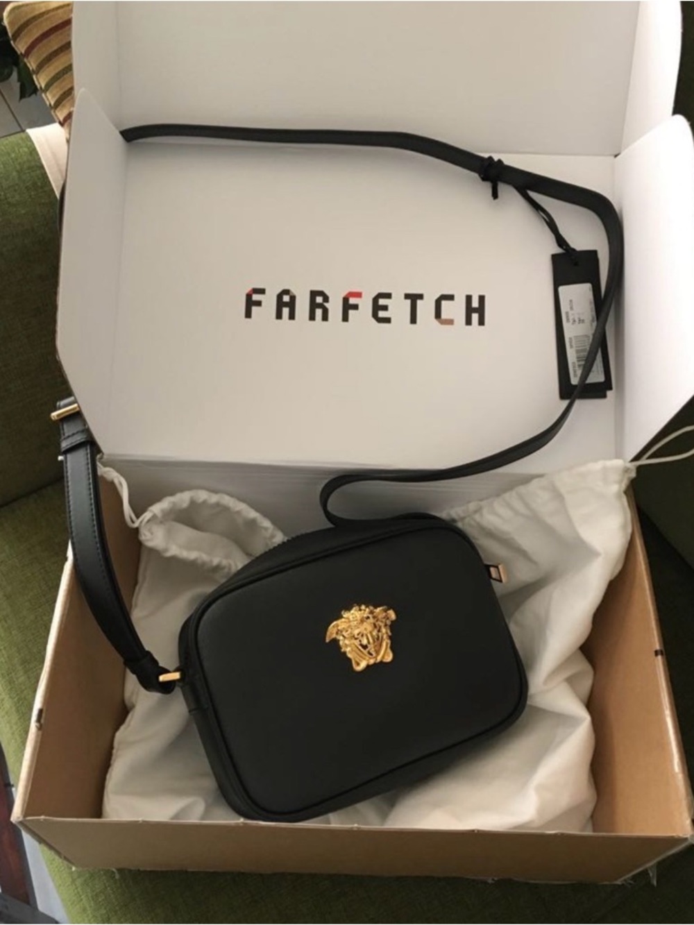 Versace Black Leather Crossbody with Gold Medusa Detail | authentic